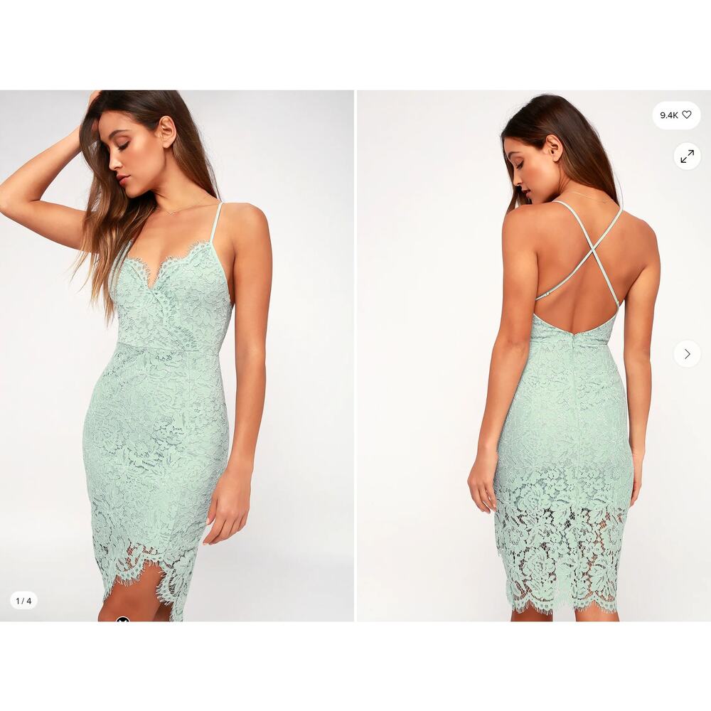 NWT Lulus Flirting with Desire Mint Blue Lace Bodycon Dress